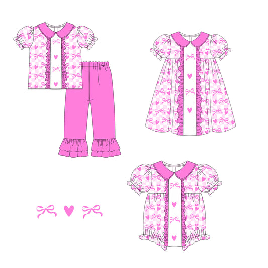 25.9.16 custom each style moq 5eta 6-8week Sibling Sisters love bow baby girl short sleeve shorts sets and dress and rompers match family design