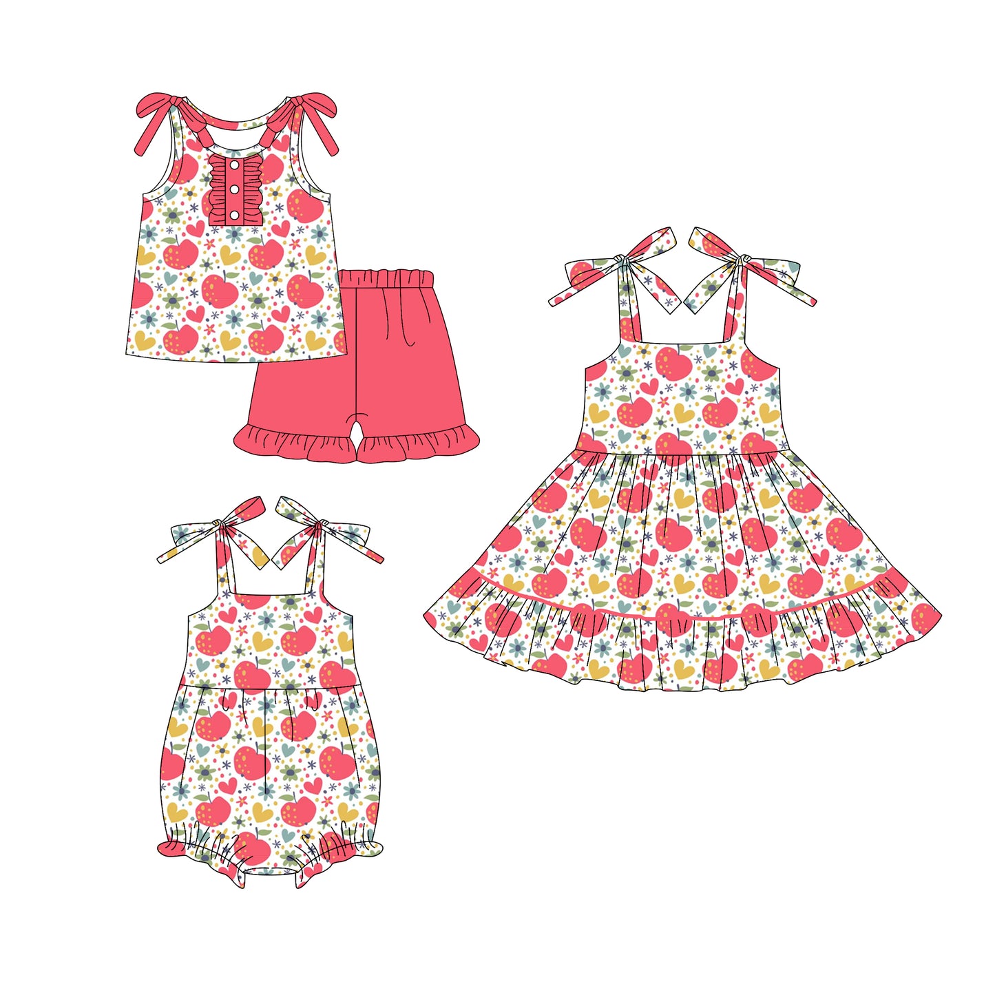 25.12.22 custom each style moq 5 eta 6-8week Sibling Sister baby short sleeve shorts sets and romper and dress match design