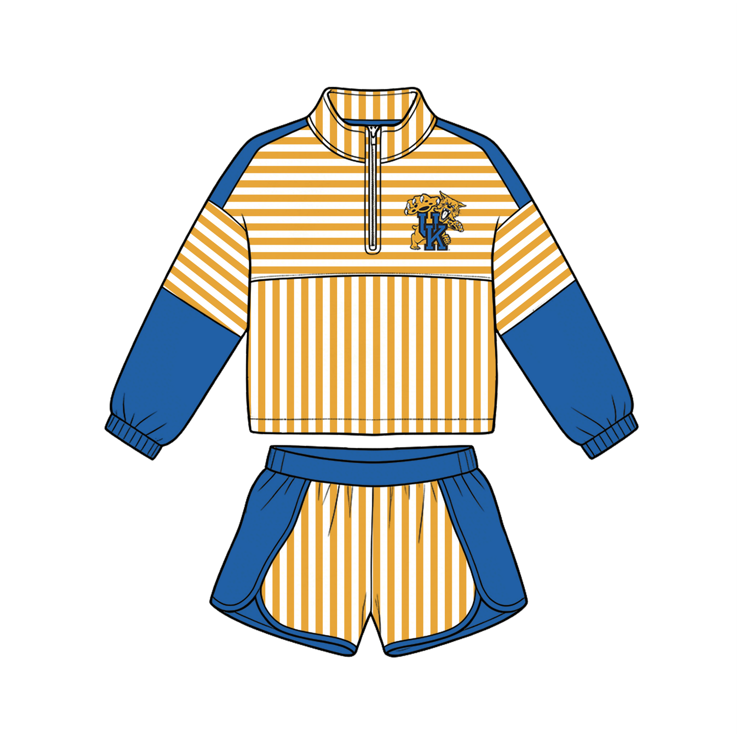 custom moq 5 mix size MSD072306 Baby Girls Stripe Zip Pullover Long Sleeve Team Top Shorts Sets
