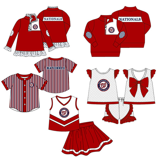 Custom moq 5 mix size milk silk summer teams Girls Red Long Sleeve Top Matching Short Sleeve Set Boys Tops