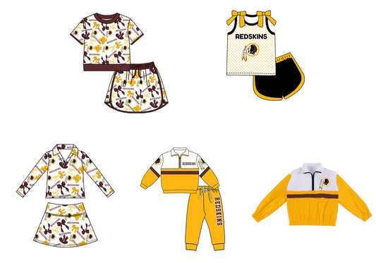 Custom moq 5 mix size milk silk summer teams Girls Polka Dot Top Shorts Set Top Skirt Short Set Zipper Pullover Jogger Pants Set Yellow Pullover Tops
