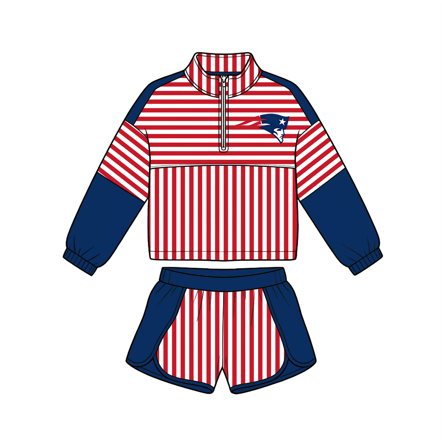 custom moq 5 mix size MSD072506 Baby Girls Stripe Print Zip Pullover Matching Shorts Two Piece Yoga Active Clothes Set