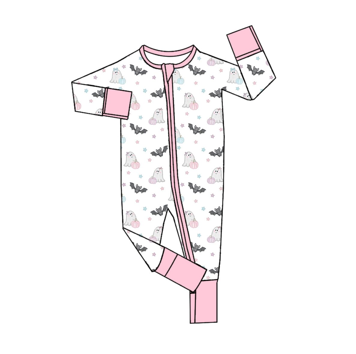 6.8 custom each style moq 5eta 4-6week Sibling Sister bat ghost pink baby girls pajamas sets and dress and baby romper match family design