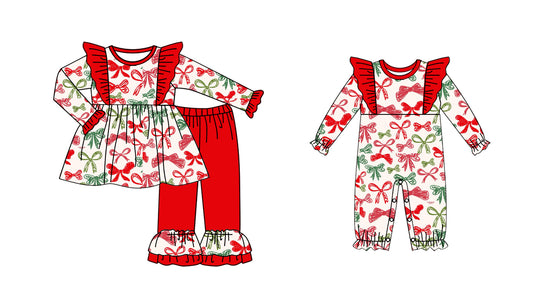 25.6.23 custom each style moq 5eta 4-6week Sibling Sisters Christmas bow baby girl long sleeve pants sets and rompers match family design