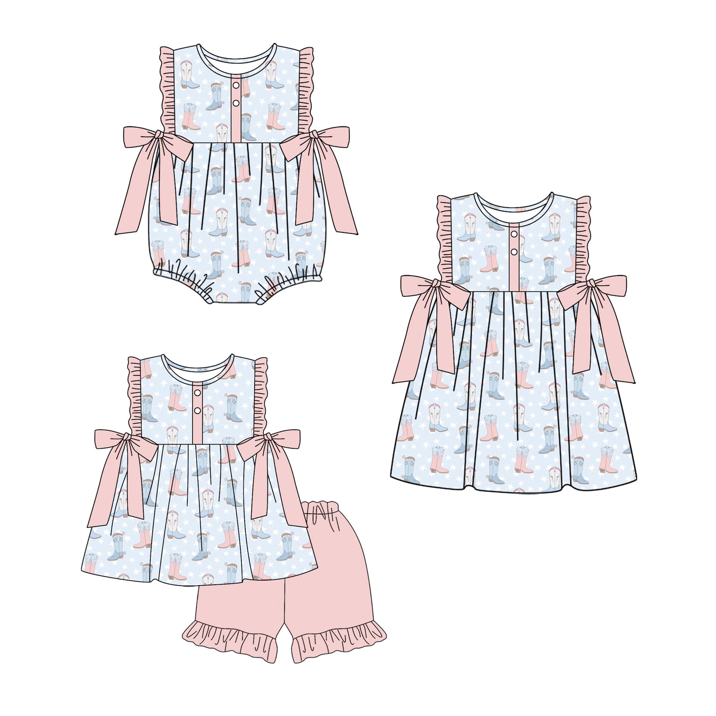 3.6 Custom moq 5 mix size Sibling Baby Girl's Sleeveless Top With Bow And Pink Short Set Matching Romper Dress for Summer