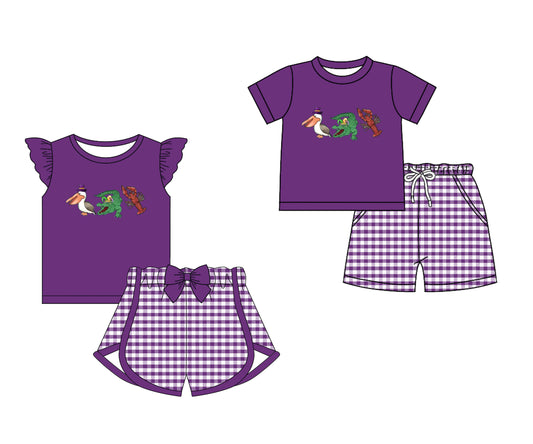 12.13 custom each style moq 5eta 4-6week Sibling Sister mardi gras baby girl short sleeve shorts fish sets 1 and easter sets 2 match design