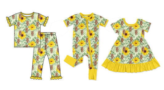 25.11.20 custom each style moq 5 eta 6-8week Sibling Sisters sunflower baby girl short sleeve pants sets and dress and rompers match family design