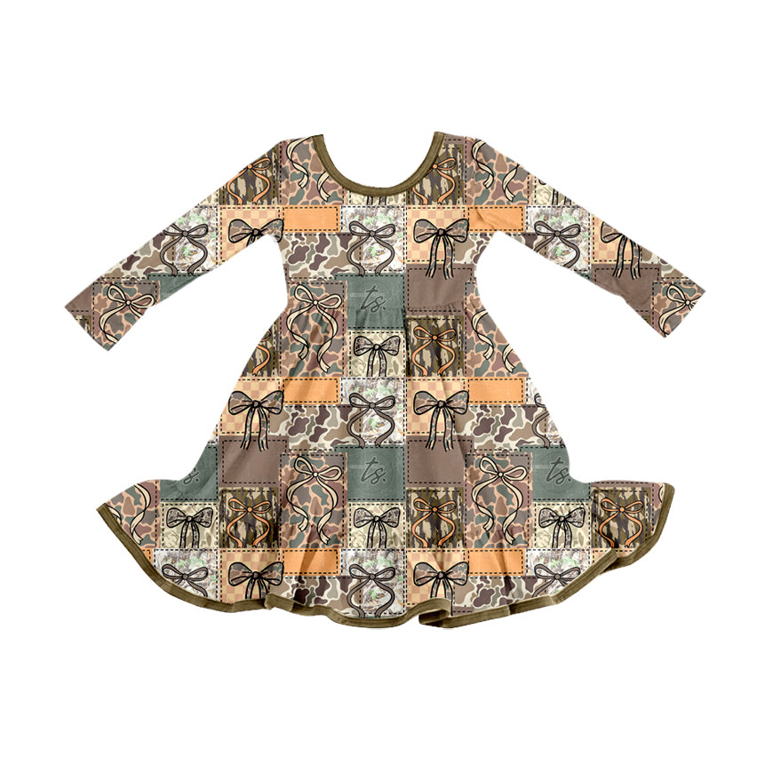 25.8.29 custom each style moq 5eta 4-6week Sibling Sisters camouflage bow baby girl long sleeve pants sets and dress and rompers match family design