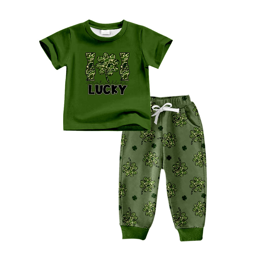 10.16 custom each style moq 5eta 4-6week baby boys clothes lucky green short sleeve pants sets