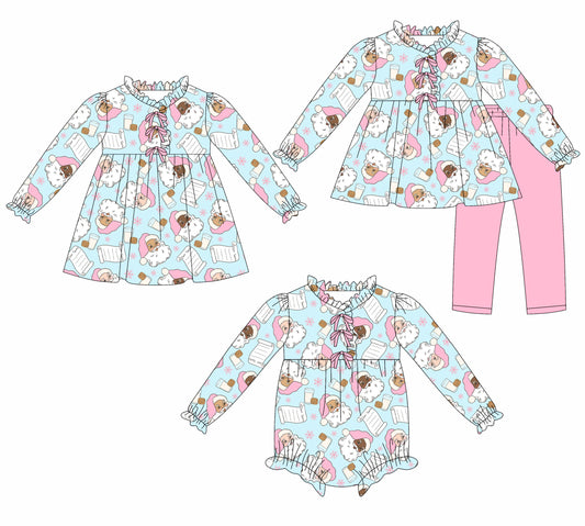 25.7.28 custom each style moq 5eta 4-6week Sibling Sisters Christmas baby girl long sleeve pants sets and dress and rompers match family design