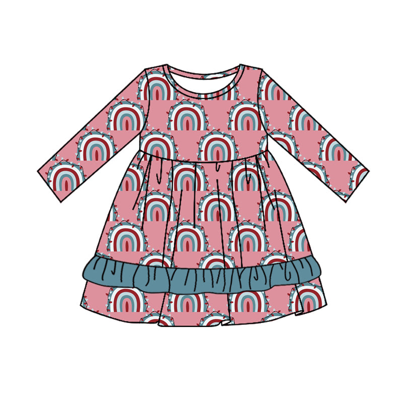 7.9 custom each style moq 5eta 4-6week Sibling Sister rainbow baby girls sets and dress and rompers match family design