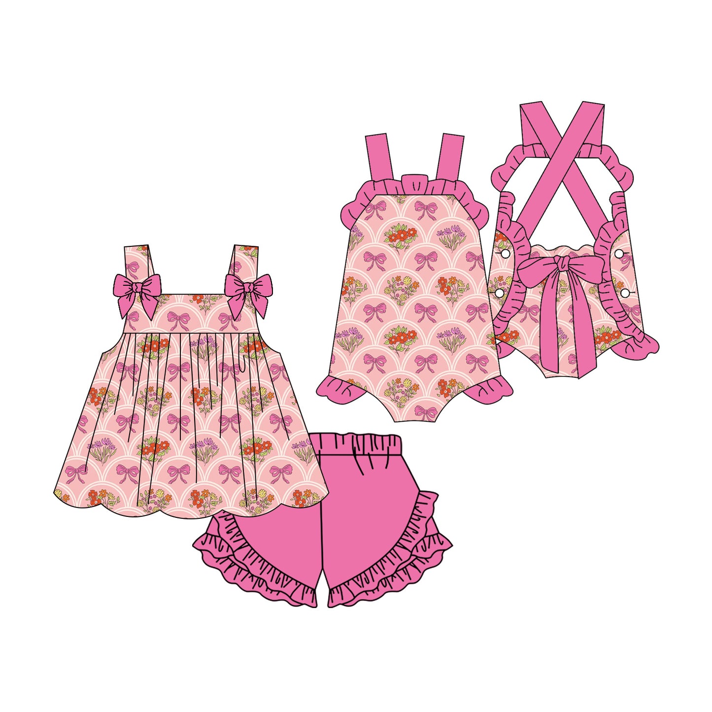 3.3 Custom moq 5 mix size Sibling Baby Girl's Sleeveless Pink Top And Shorts Set Cute Romper for Summer