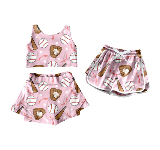 4.18 custom each style moq 5eta 4-6week Sibling Sisters baseball baby girls clothes Short sleeve yoga dress and shorts match family design
