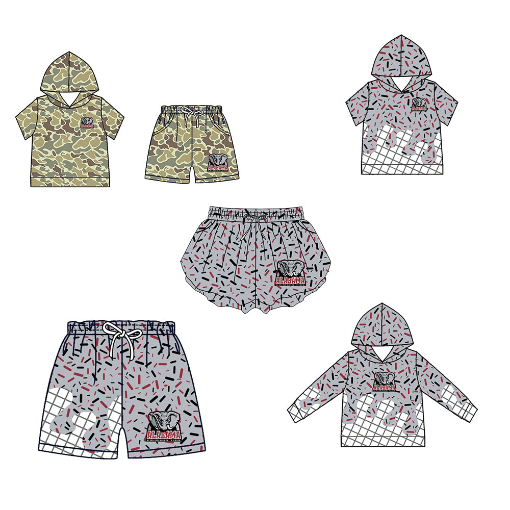 Custom moq 5 mix size milk silk summer teams Baby Camo Hooded Short Sleeve Top and Shorts Set Ice Cream Drips Hooded Top with Matching Shorts
