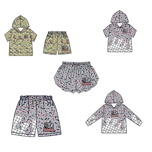Custom moq 5 mix size milk silk summer teams Baby Camo Hooded Short Sleeve Top and Shorts Set Ice Cream Drips Hooded Top with Matching Shorts