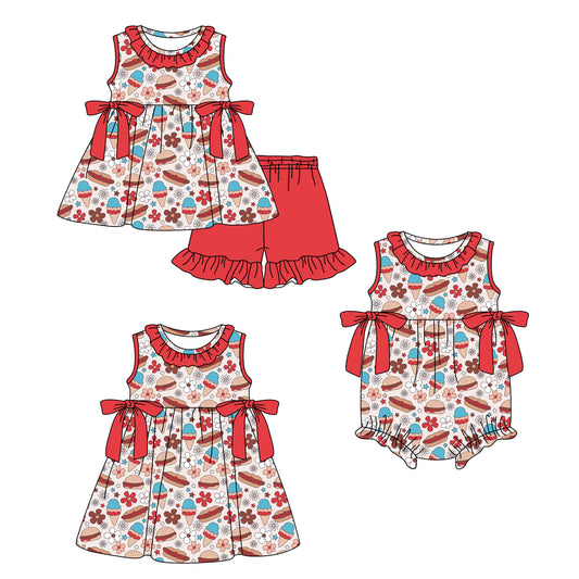26.1.24 custom each style moq 5 eta 6-8week Sibling Sister floral baby short sleeve shorts sets and romper and dress match design