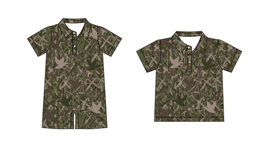 3.20 custom each style moq 5eta 4-6week Sibling Sister camouflage duck baby boy rompers and top match family design