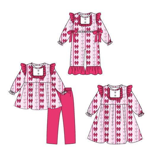 25.10.29 custom each style moq 5 eta 6-8week Sibling Sisters bow baby girl long sleeve pants sets and dress and rompers match family design