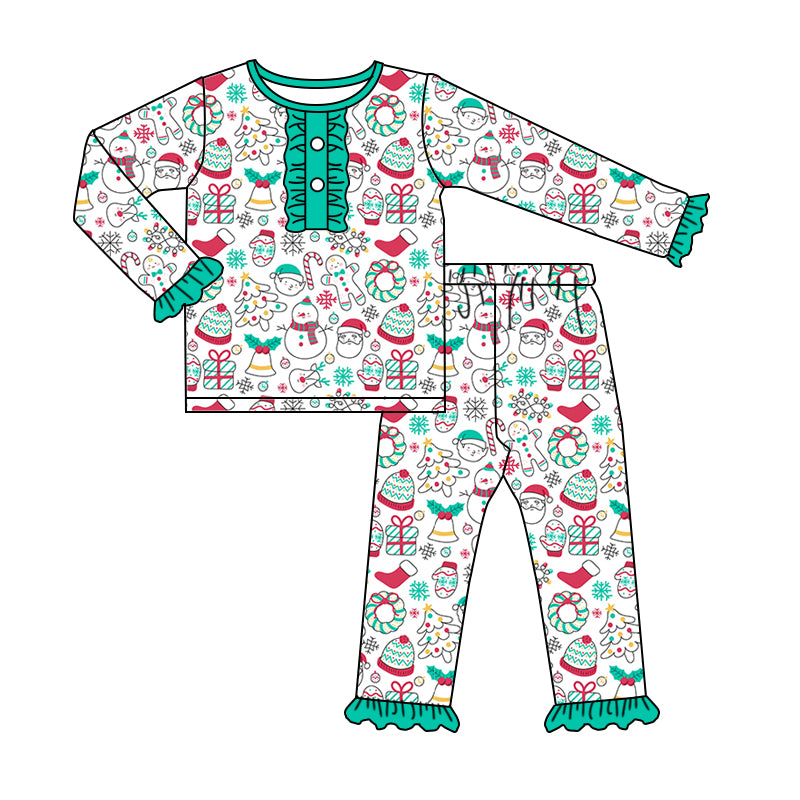 5.27 custom each style moq 5eta 4-5week Sibling Sister Christmas Santa claus sky blue girls or pajama outfits and baby romper and dress match family design