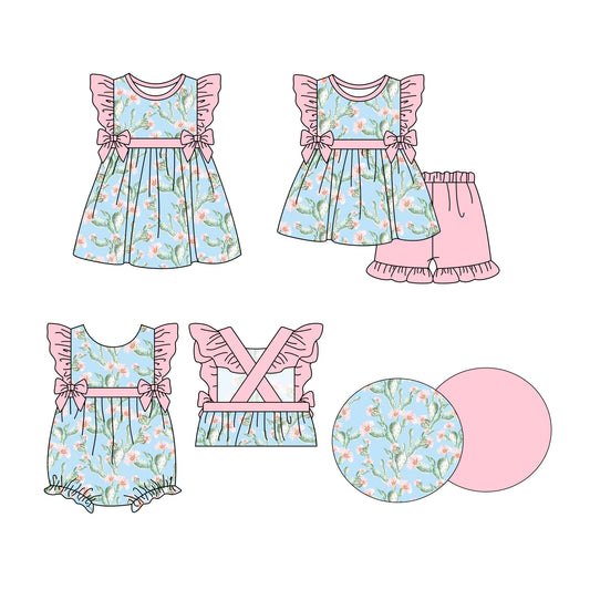 3.28 custom each style moq 5eta 4-6week Sibling Sisters floral baby girl short sleeve shorts sets and dress and rompers match family design