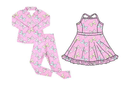 25.9.6 custom each style moq 5eta 4-6week Sibling Sisters bow baby girl long sleeve pants sets and dress match family design