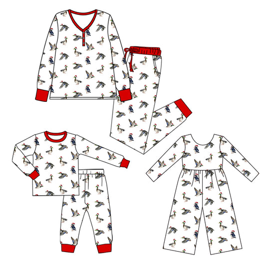 25.5.17 custom each style moq 5eta 4-6week Sibling Sister Christmas duck long sleeve pants sets and adult sets and jumpsuit match design