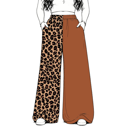 custom moq 5 mix size Baby Kids Leopard Print Terracotta Patchwork Team Flare Pant Casual Bottom