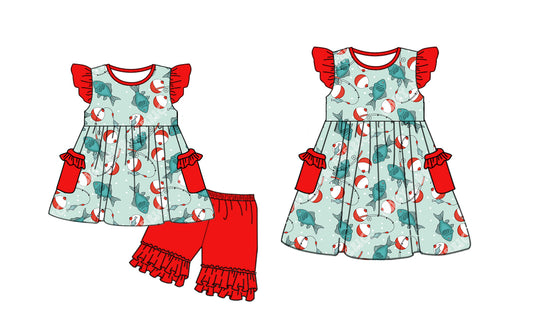 3.27 custom each style moq 5eta 4-6week Sibling Sister fishing baby girl short sleeve shorts sets and dresses match design