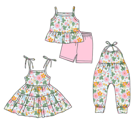 Custom moq 5 mix size Sibling Baby Girl Floral print Sleeveless Top And Shorts Set Dress Jumpsuit Comfortable  Outfit for Summer