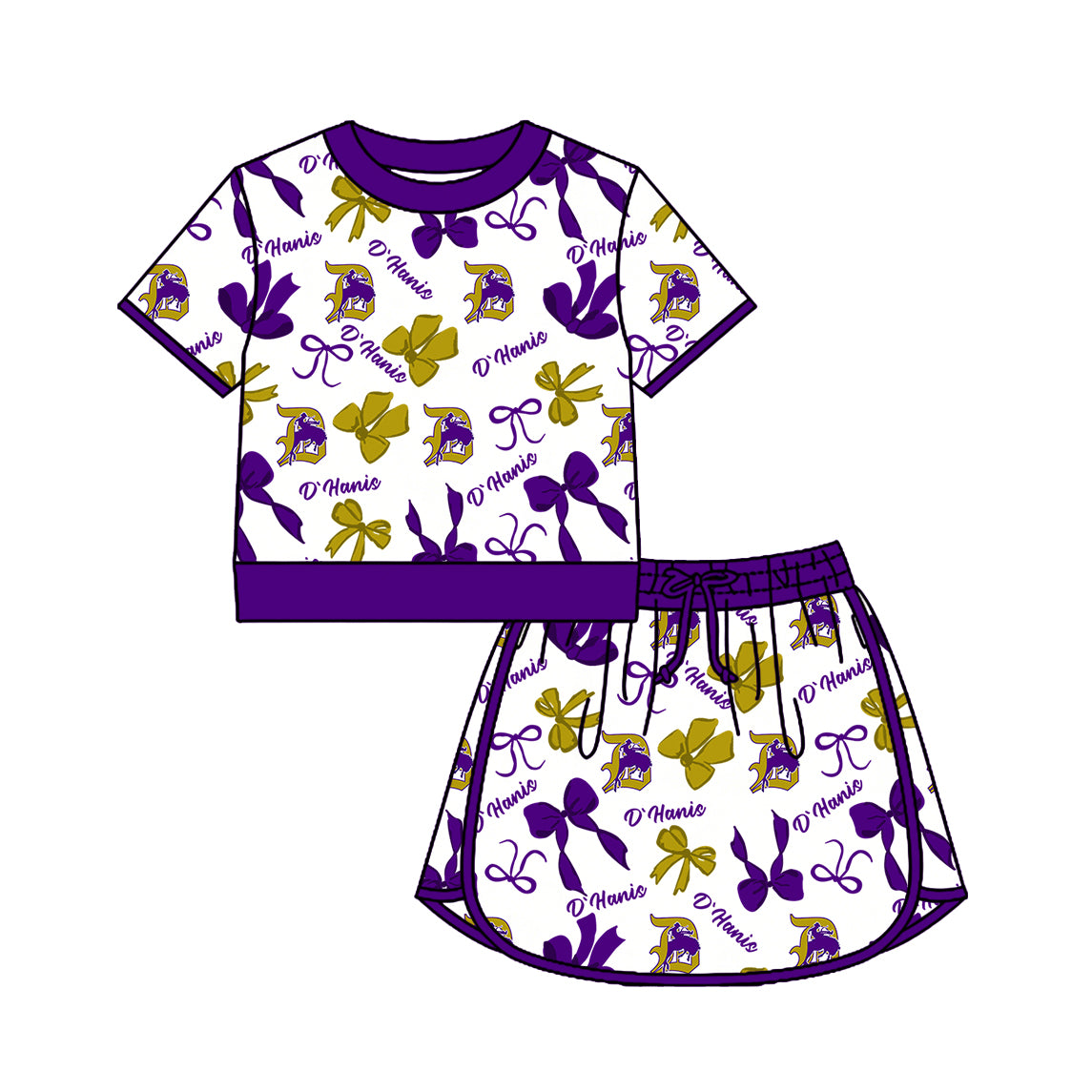 Custom moq 5 mix size milk silk summer teams Girls Purple Polka Dot Top Shorts Set Top Skirt Short Set Zipper Pullover Jogger Pants Set Pullover Tops