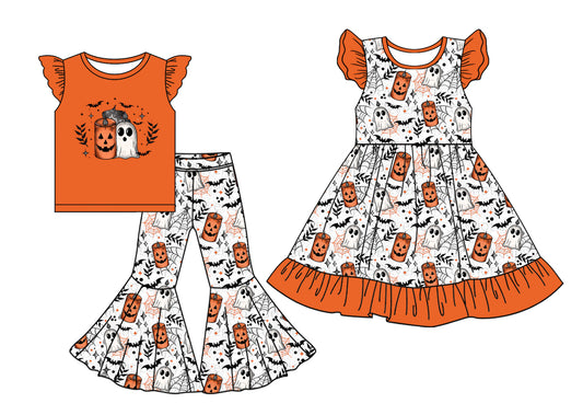 5.6 custom each style moq 5eta 4-6week Sibling Sister ghost bats baby girl pants sets and dress match family design