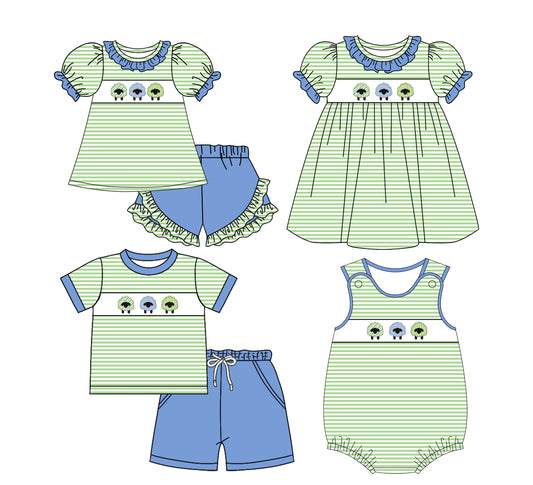 25.10.31 custom each style moq 5 eta 6-8week Sibling Sister sheep baby short sleeve shorts sets 2 and romper and dress match design