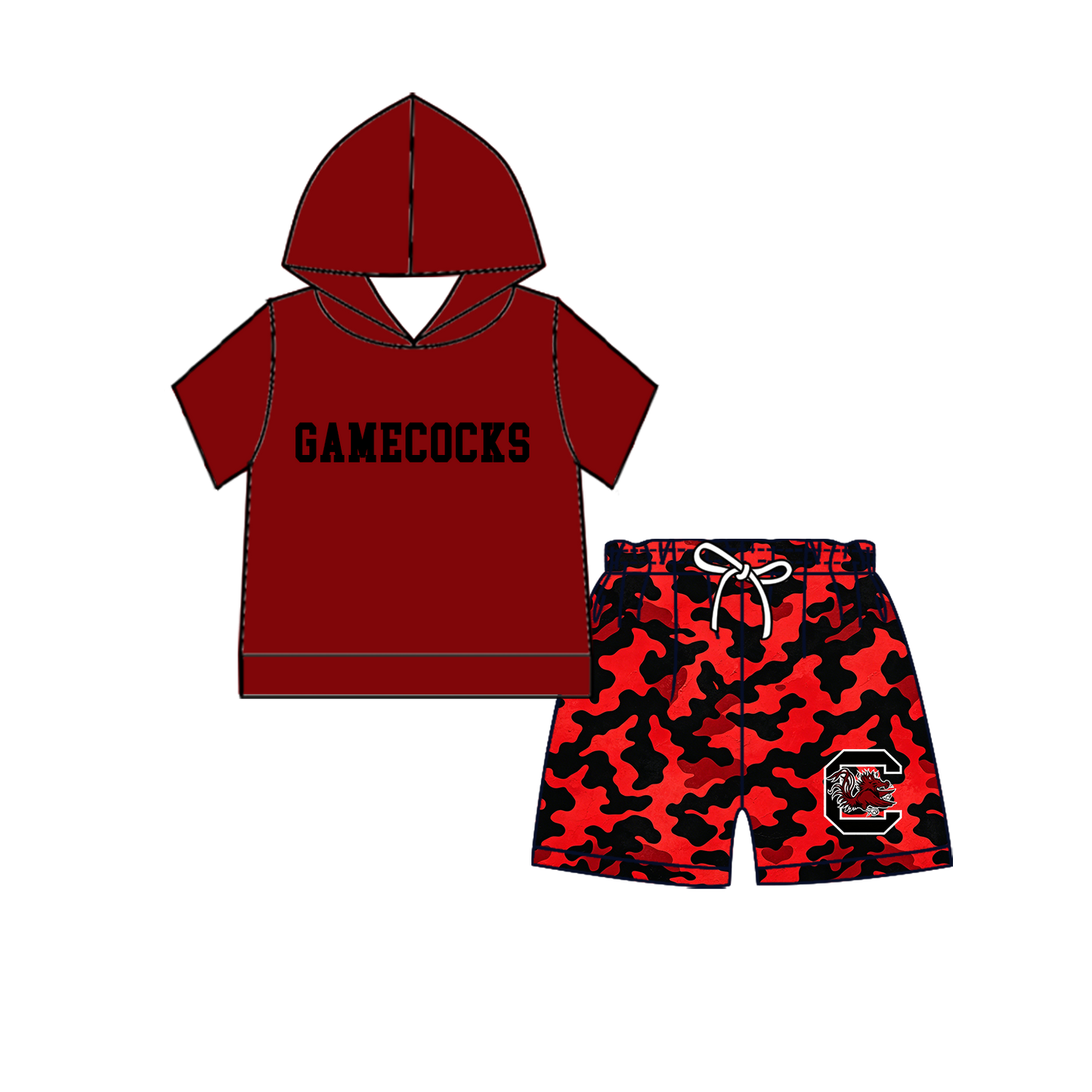 custom moq 5 mix size MSD070906 Baby Kids Short Sleeve Hooded Top And Camo Elastic Waist Shorts Clothes Set