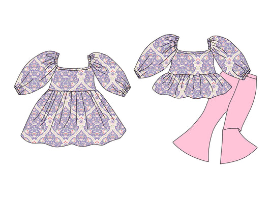 25.12.12 custom each style moq 5 eta 6-8week Sibling Sister floral baby short sleeve pants sets and dress match design