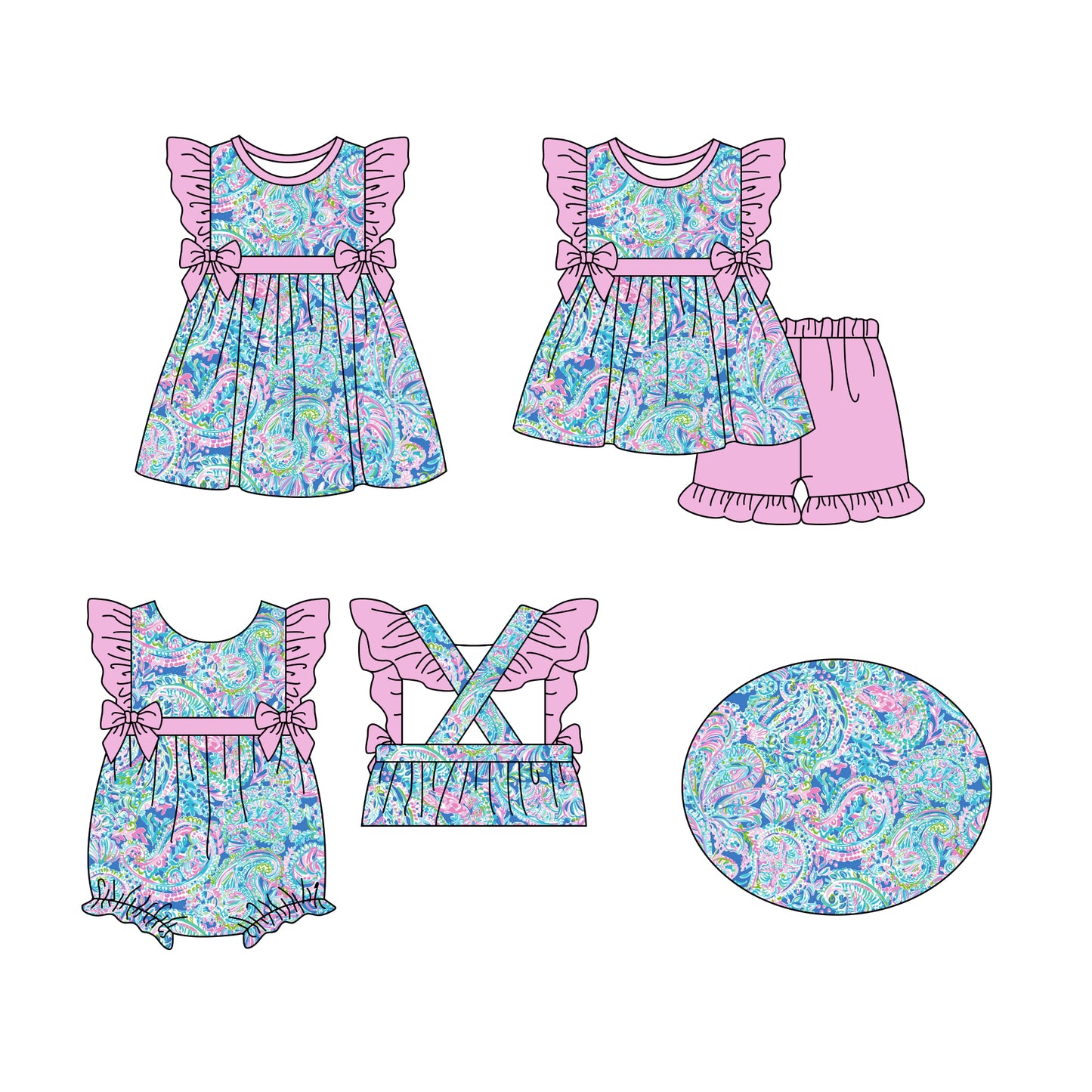 12.11 custom each style moq 5eta 4-6week Sibling Sister floral pattern baby girl short sleeve shorts sets and dress and rompers match family design