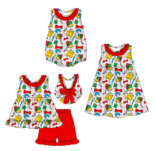 3.13 custom each style moq 5eta 4-6week Sibling Sisters bow baby girl short sleeve shorts sets and dress and rompers match family design