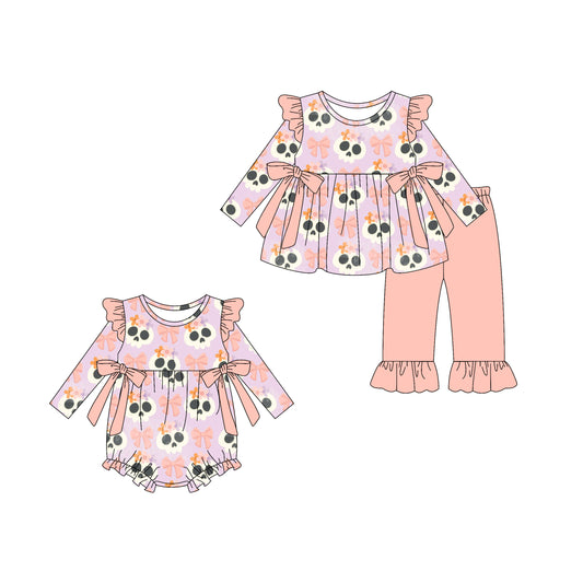 25.5.12 custom each style moq 5eta 4-6week Sibling Sisters bow baby girl long sleeve pants sets and rompers match family design