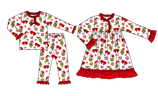 25.8.20 custom each style moq 5eta 4-6week Sibling Sisters Christmas bow baby girl long sleeve pants sets and dress match family design