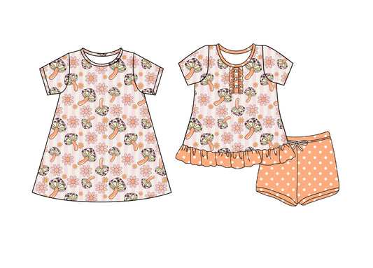 4.25 custom each style moq 5eta 4-6week Sibling Sister floral baby girl short sleeve shorts sets and dresses match design