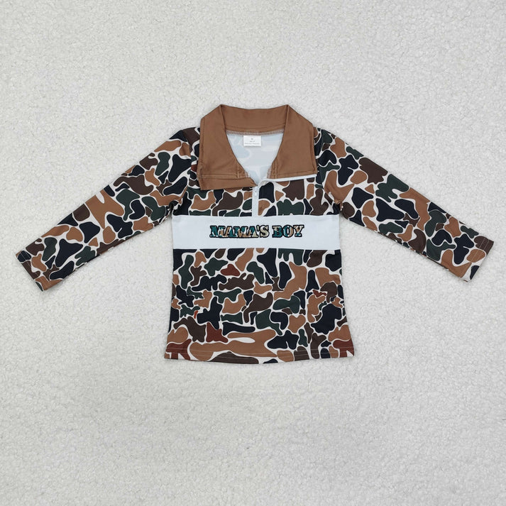 RTS NO MOQ Sibling baby boy clothes embroidery camouflage duck zipper long-sleeved tops