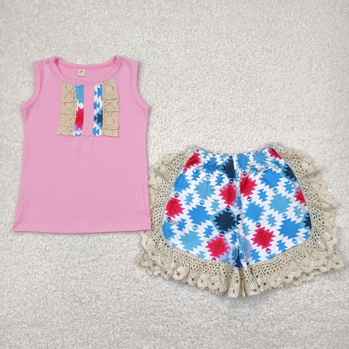 RTS NO MOQ C7-5-1 Pink sleeveless top and lace pants