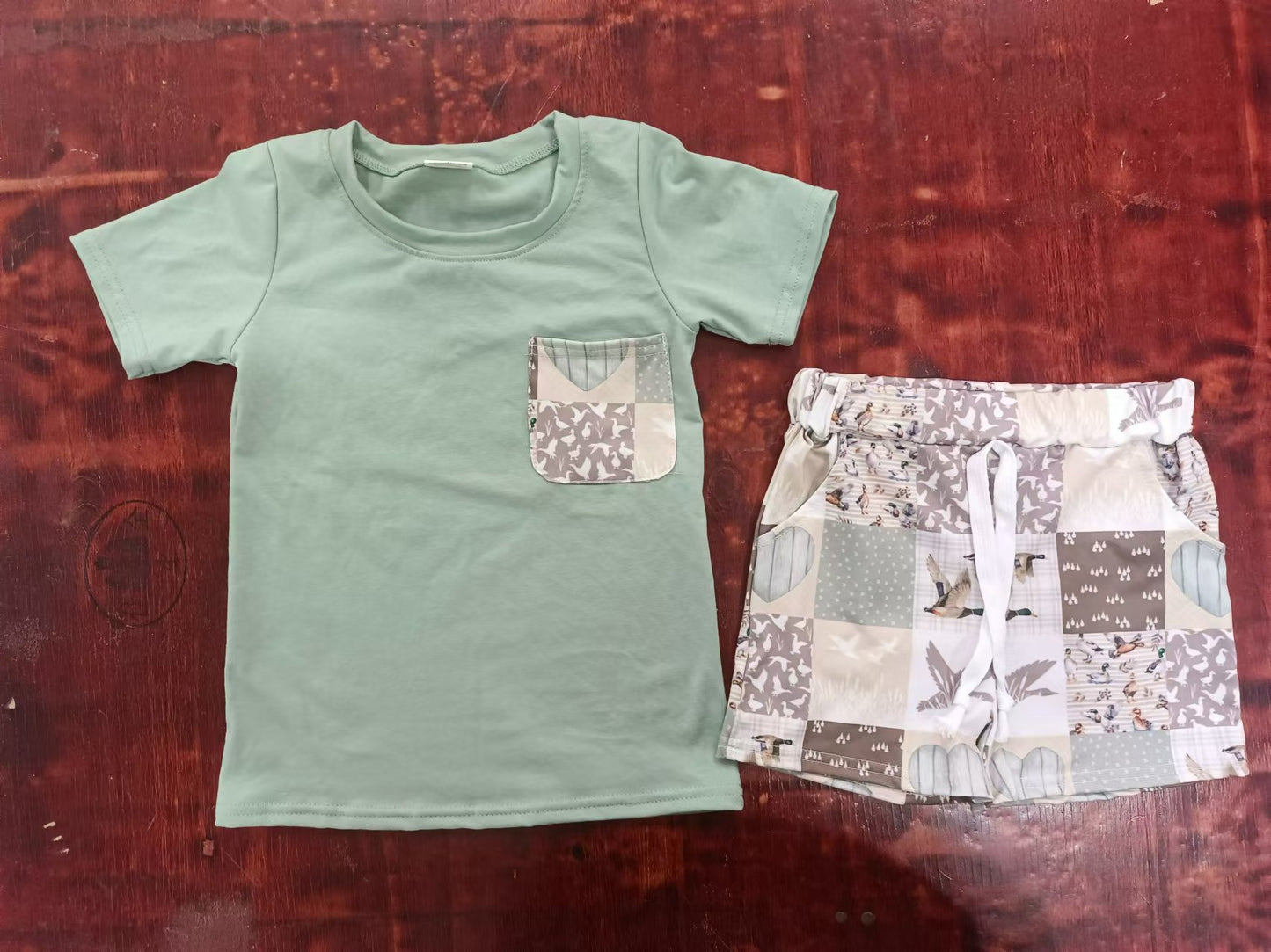 custom moq 5 eta 5weeks summer baby boys clothes duck short sleeve  shorts Set