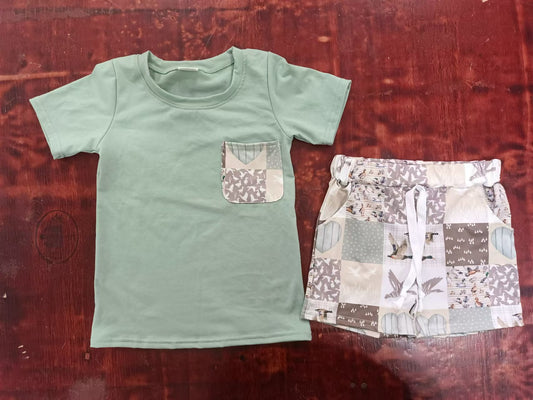 custom moq 5 eta 5weeks summer baby boys clothes duck short sleeve  shorts Set