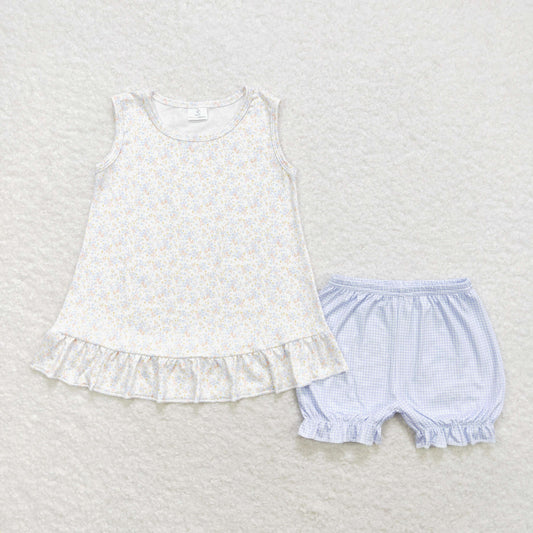 rts no moq GSSO0980 Floral floral sleeveless plaid shorts suit