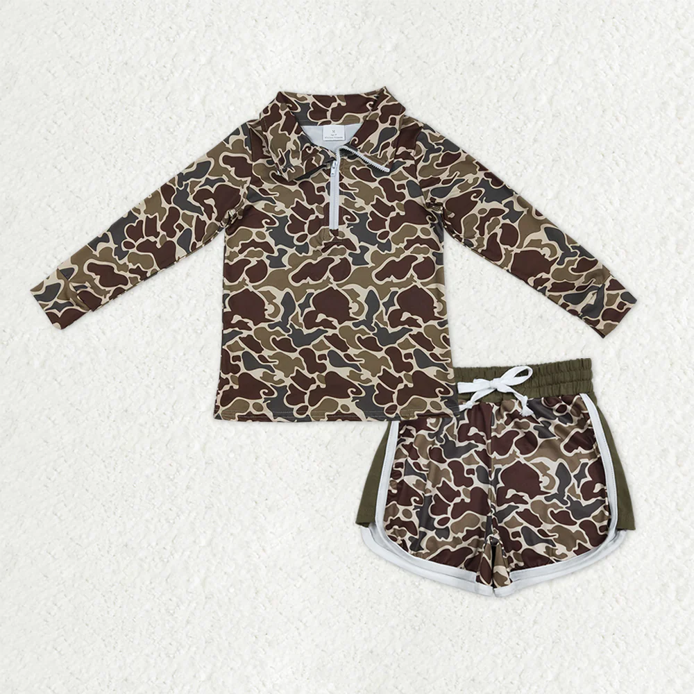 RTS baby girls Boys clothes and adult summer camouflage Short and long sleeve Shorts sets and top and adult pants and shorts and romper
