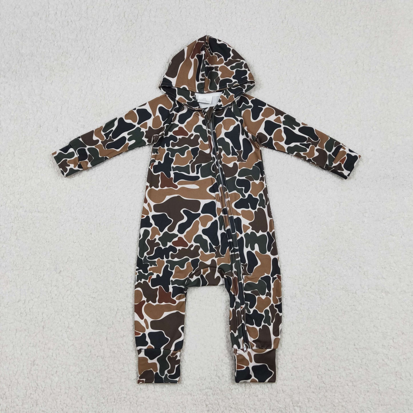 RTS NO MOQ（In Stock ) Brown-Green Camouflage Beige Camouflage Hooded Zipper Long-Sleeve Jumpsuit