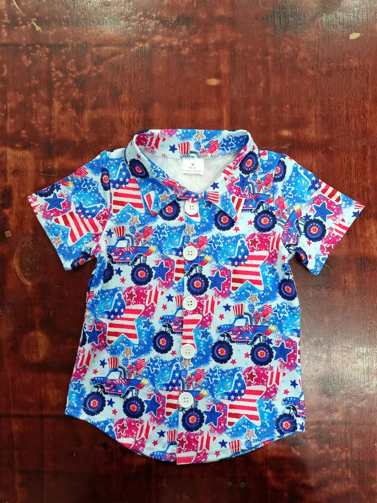 custom moq 5 eta 4-6weeks mix size baby boys clothes flag stars blue short sleeve Top