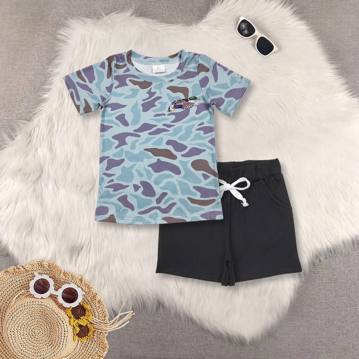 RTS NO MOQ baby boy Clothes camouflage sleeveless shorts Sets