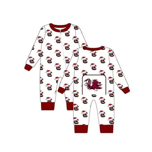 Custom moq 5 eta 6-8weeks garnet and white polo with the Caro symbol boys romper