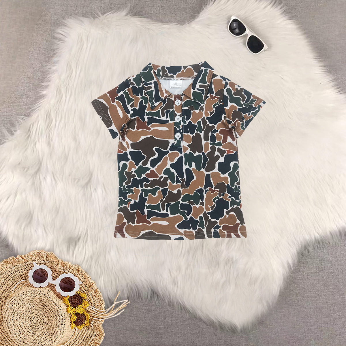 RTS NO MOQ baby boys clothes camouflage short-sleeved tops